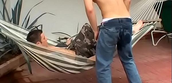  Handsome stud pisses on his twink lover from a balcony